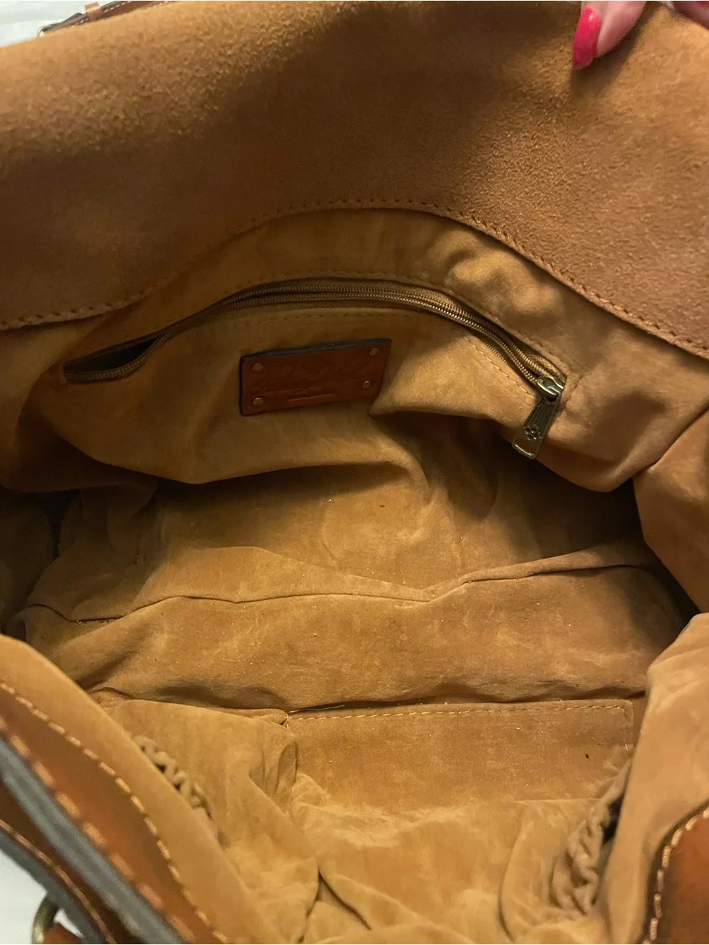 Patricia Nash Embossed Leather Tassel Satchel - Cognac Brown